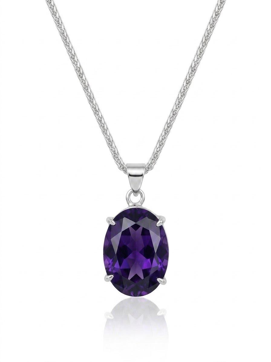 925 Neck Chain and Oval-cut Amethyst Pendant