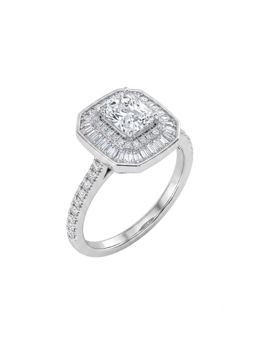 925 Baguette Starburst Engagement Ring