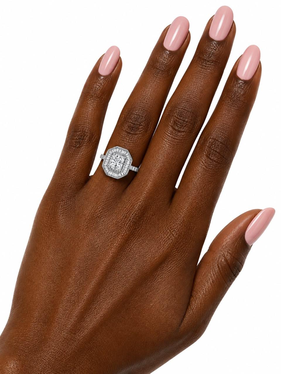 925 Baguette Starburst Engagement Ring thumbnail