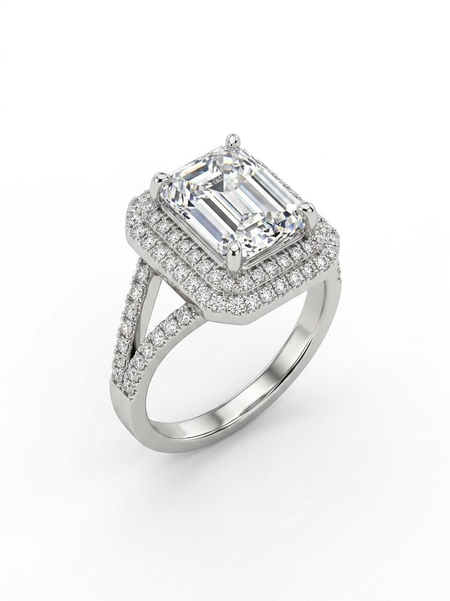 925 Emerald-cut Empress Halo