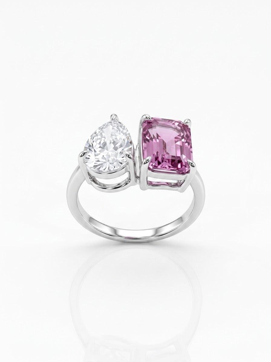925 pear and emerald-cut fashion ring